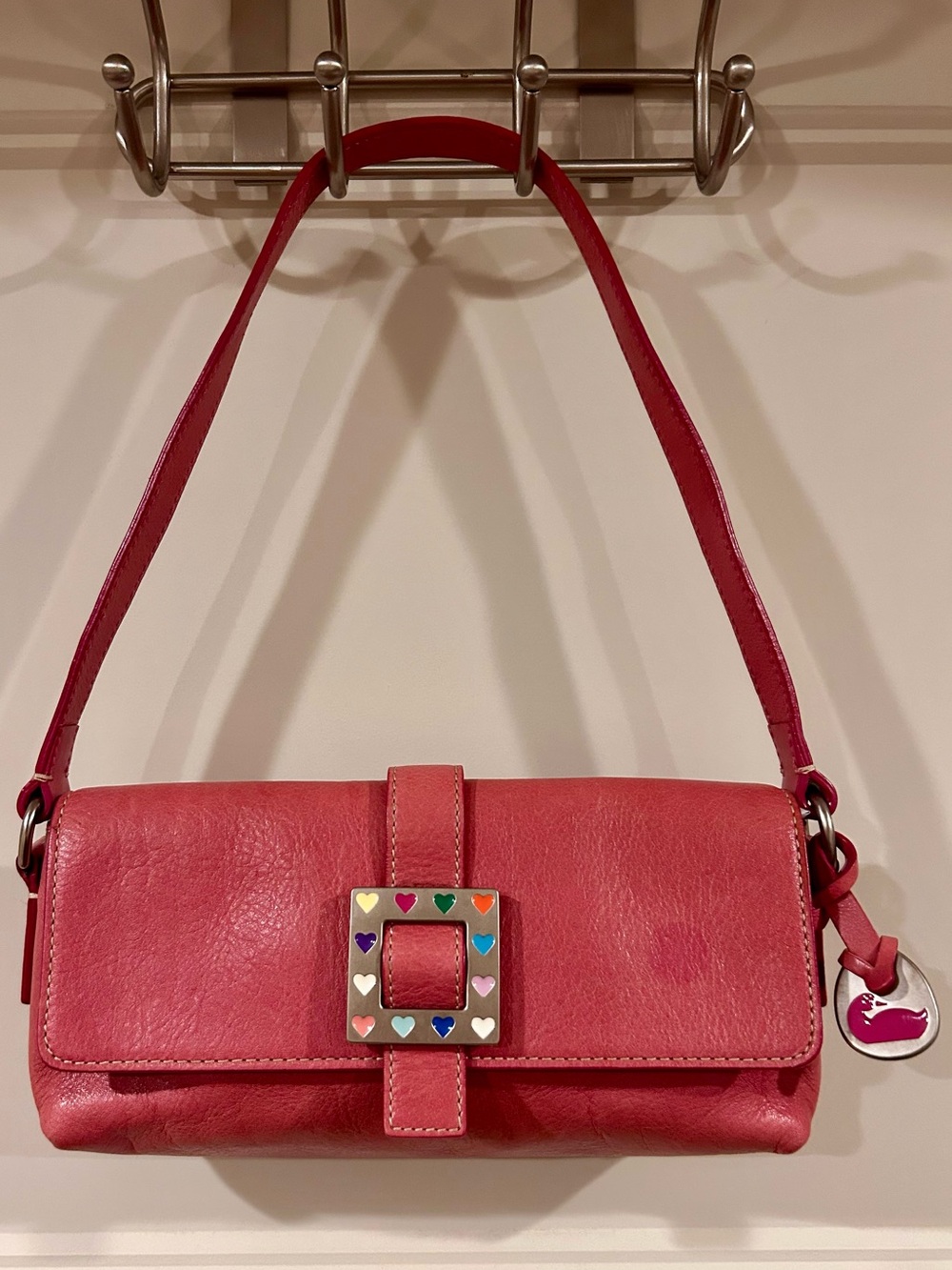 Vintage Y2K Dooney & Bourke Pink Leather Shoulder Bag with Heart Buckle